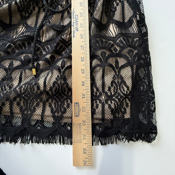 Tacera Black Lace Dress Womens Large Nude Lined Cocktail Party Belted - Picture 4 of 10